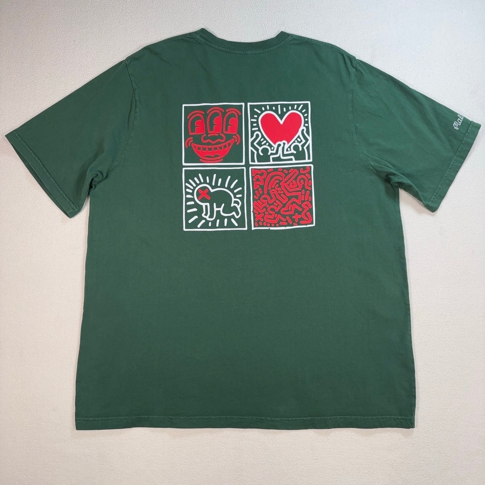 Malbon Keith Haring Pocket T-Shirt‎ Men's XL Green 100% Cotton Made in USA Golf